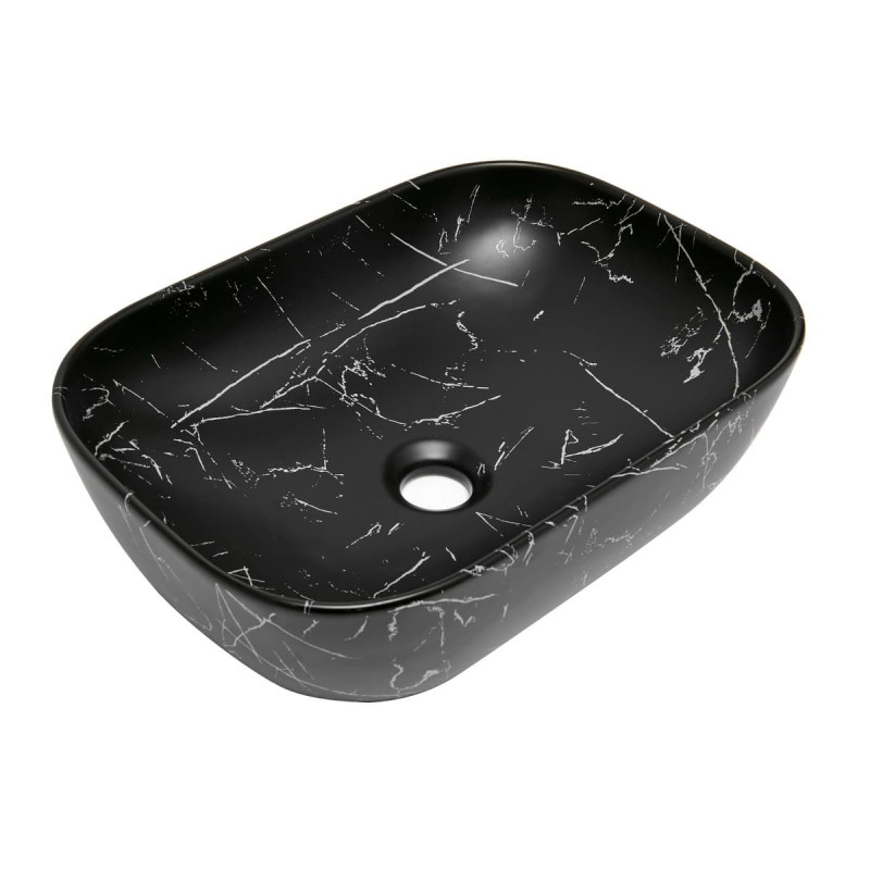 Umyvadlo na desku SAT Infinitio 45,5x32,5 cm mramor černá mat bez přepadu SATINF4532MRBKM