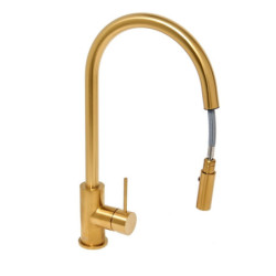 Dřezová baterie SAT Aurum s vytahovací sprškou, 2 proudy broušená zlatá SATBAUR286BG