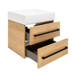 Koupelnová skříňka s umyvadlem a černou úchytkou SAT Cube Way 60x53x46 cm dub Hickory mat CUBE46C602DHSATCW