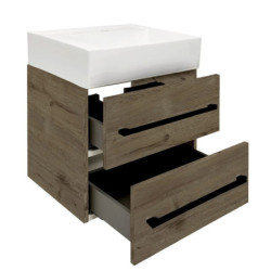 Koupelnová skříňka s umyvadlem a černou úchytkou SAT Cube Way 60x53x46 cm dub Wellington mat CUBE46C602DWSATCWL