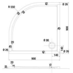 Sprchová vanička čtvrtkruhová Jika 90x90 cm litý mramor H2119330000001