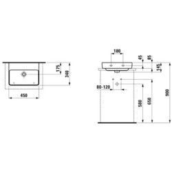 Umývátko Laufen Pro S 45x34 cm bez otvoru pro baterii, bez přepadu H8169614001421