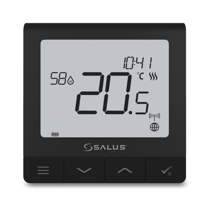 SALUS prostorový termostat, s čidlem vlhkosti, bezdrátový, černá