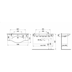 Umyvadlo Laufen Palace 120x51 cm tři otvory pro baterii H8117040001081