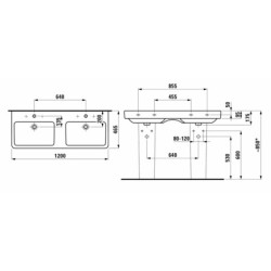 Dvojumyvadlo Laufen Pro S 120x46 cm dva otvory pro baterii H8149664001041