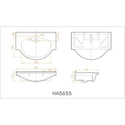 Nábytkové umyvadlo Naturel Pro 56x42 cm otvor pro baterii uprostřed HA5655