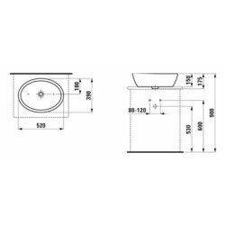Umyvadlo na desku Laufen Pro 52x39 cm bez otvoru pro baterii H8129644001091