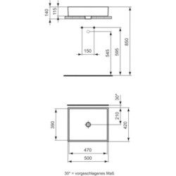 Umyvadlo na desku Ideal Standard Strada 50x42 cm bez otvoru pro baterii K077601