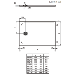 Sprchová vanička obdélníková Ideal Standard 120x90 cm litý mramor K8230FR