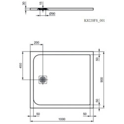 Sprchová vanička obdélníková Ideal Standard 100x90 cm litý mramor šedá K8220FS
