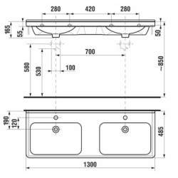 Umyvadlo Jika Cubito 130x48,5 cm dva otvory pro baterii H8144201001041
