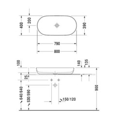 Umyvadlo na desku Duravit Luv 80x40 cm bez otvoru pro baterii, bez přetoku 0379800000