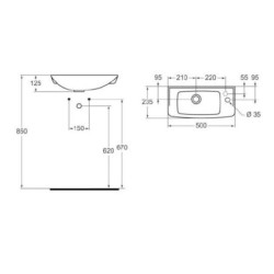 Umývátko Ideal Standard Eurovit 50x23,5 cm otvor pro baterii vpravo R421901