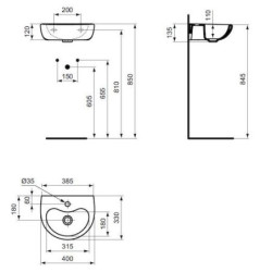 Umývátko Ideal Standard Contour 21 40x33 cm otvor pro baterii uprostřed S263901