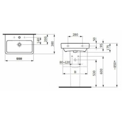 Umyvadlo Laufen Pro 55x38 cm otvor pro baterii uprostřed H8179580001041