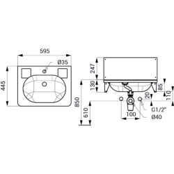 Umyvadlo Sanela 44x19 cm nerez mat otvor pro baterii uprostřed SLUN02