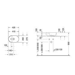 Umyvadlo na desku Duravit Luv 42x27 cm otvor pro baterii, bez přetoku 0381420000