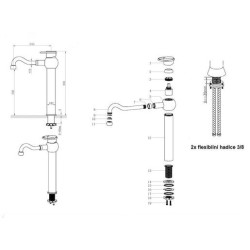 Vysoká umyvadlová baterie WF Industrial bez výpusti olejem gumovaný bronz SIKOBWFS285