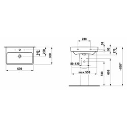 Umyvadlo Laufen Pro 60x38 cm otvor pro baterii uprostřed H8189594001041