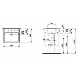Umyvadlo Laufen Pro 55x48 cm otvor pro baterii uprostřed H8189514001041