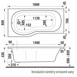 Speciální vana Jika Tigo 160x80 cm akrylát pravá H2202100000001
