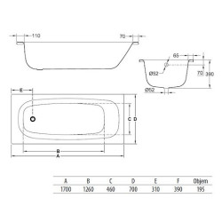 Obdélníková vana Jika Siena Plus 170x70 cm smaltovaná ocel levá i pravá SIKOVJTAP17070