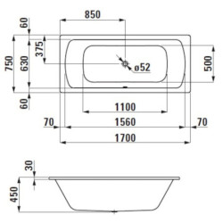 Obdélníková vana Laufen Bolsena 170x75 cm smaltovaná ocel levá i pravá SIKOVLMP170