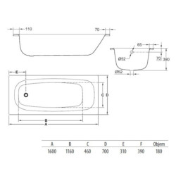 Obdélníková vana Jika Siena 160x70 cm smaltovaná ocel levá i pravá SIKOVJTA16070