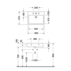 Umyvadlo Duravit Vero 60x47 cm otvor pro baterii, s přetokem 0454600000