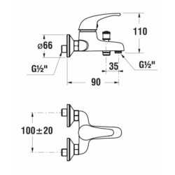 Vanová baterie Jika Dino bez sprchového setu 100 mm chrom H3217270043001