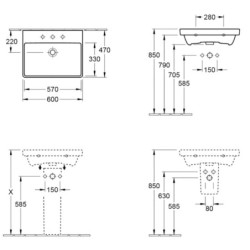 Umyvadlo Villeroy & Boch Avento 60x47 cm otvor pro baterii uprostřed 41586001