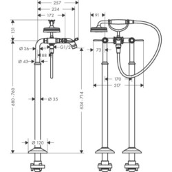 Vanová baterie Hansgrohe Axor Montreux bez podomítkového tělesa chrom 16553000