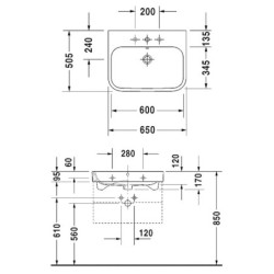 Nábytkové umyvadlo Duravit Happy D.2 65x50,5 cm otvor pro baterii uprostřed 2318650000
