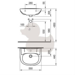 Umyvadlo Fayans Neo 55x44 cm, otvor pro baterii uprostřed H8103910001771