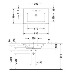 Nábytkové umyvadlo Duravit Me By Starck 83x49 cm otvor pro baterii uprostřed 2336830000