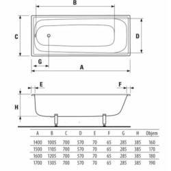 Obdélníková vana Multi 160x70 cm smaltovaná ocel levá i pravá A160