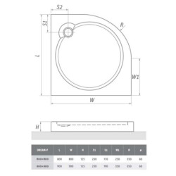 Sprchová vanička čtvrtkruhová Roth 90x90 cm akrylát 8000030