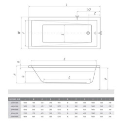 Obdélníková vana Roth Kubic Neo Slim 160x70 cm akrylát levá i pravá 9310SLM