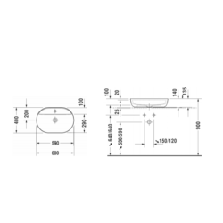 Umyvadlo na desku Duravit Luv 60x40 cm otvor pro baterii, bez přetoku 0380600000