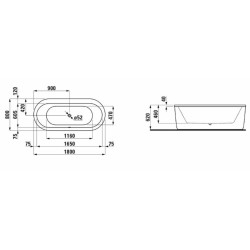Volně stojící vana Laufen Solution 180x80 cm akrylát H2245120000001