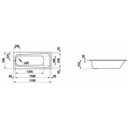 Obdélníková vana Laufen Moderna Plus 170x75 cm smaltovaná ocel levá i pravá H2251300000401