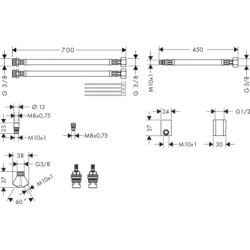 Prodlužovací sada hadic pro tříotvorové baterie Hansgrohe 38959000
