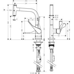 Dřezová baterie Hansgrohe Axor Citterio s vytahovací sprškou vzhled nerezu 39861800