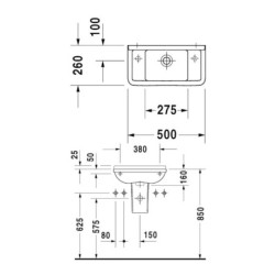 Umývátko Duravit Starck 3 50x26 cm bez otvoru pro baterii, s přepadem 0751500000