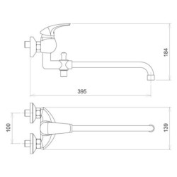 Vanová baterie Novaservis Metalia 57 bez sprchového setu 100 mm chrom 57037/1.0