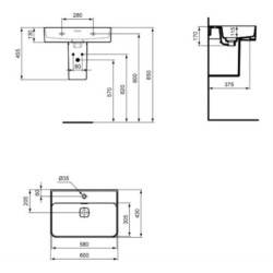 Umyvadlo Ideal Standard Strada II 60x43 cm otvor pro baterii uprostřed T300001