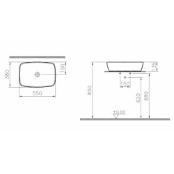 Umyvadlo na desku VitrA Shift 55x38 cm bez otvoru pro baterii 7075-003-0016
