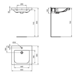Umyvadlo Ideal Standard Connect Freedom 60x55,5 cm, otvor pro baterii uprostřed