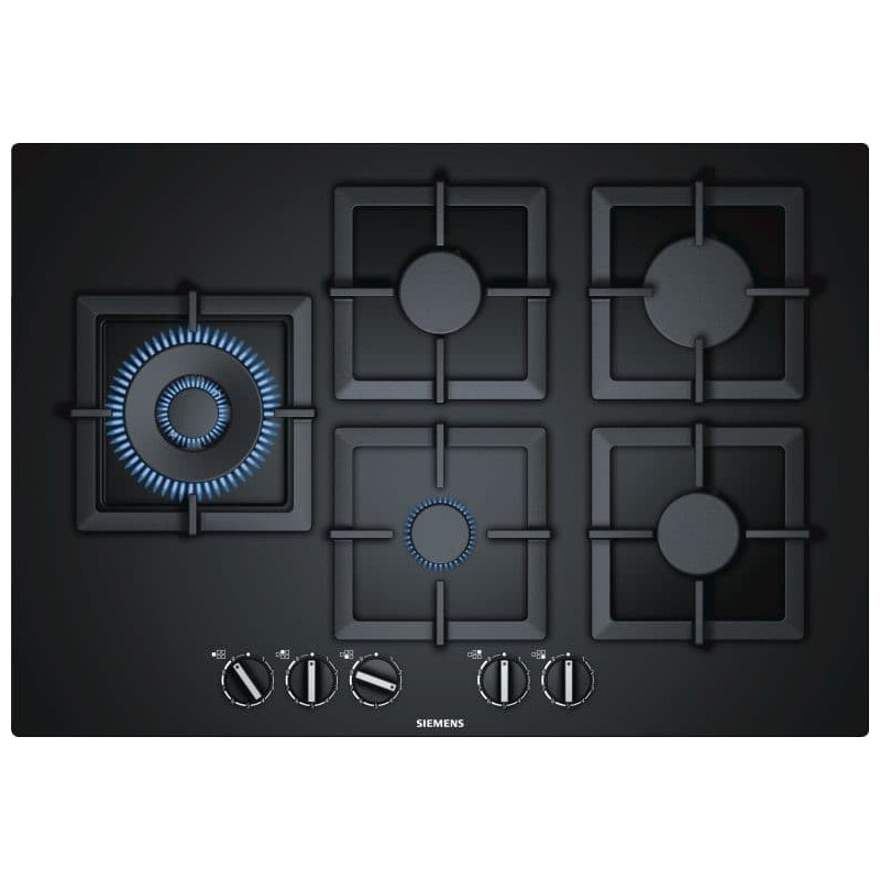 Siemens iQ500, Plynová varná deska, 75 cm, tvrzené sklo, Černá, EP7A6SB20