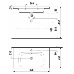 Umyvadlo Jika Mio-N 80x45 cm otvor pro baterii uprostřed H8127160001041